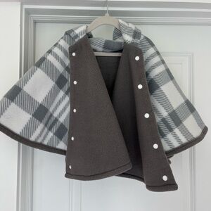 Toddler Fleece Plaid Gray and White Cape Coat